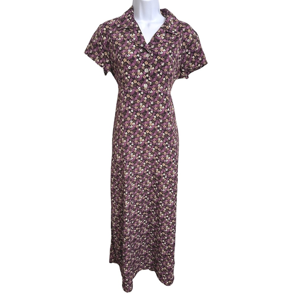 Vintage 90s Jody California Purple Ditsy Floral Button Front Maxi Dress 9/10